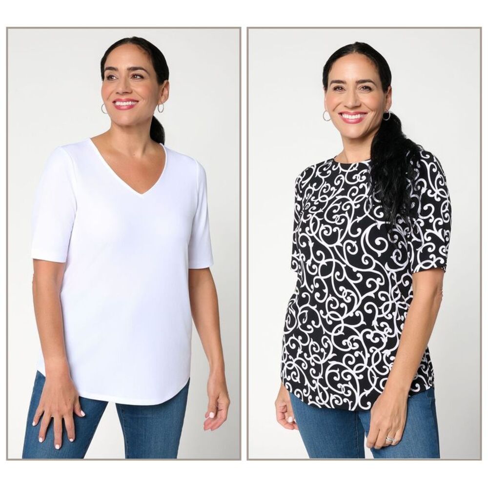 Susan Graver Women's Top Sz XL Print & Solid Liquid Knit Multi-colored